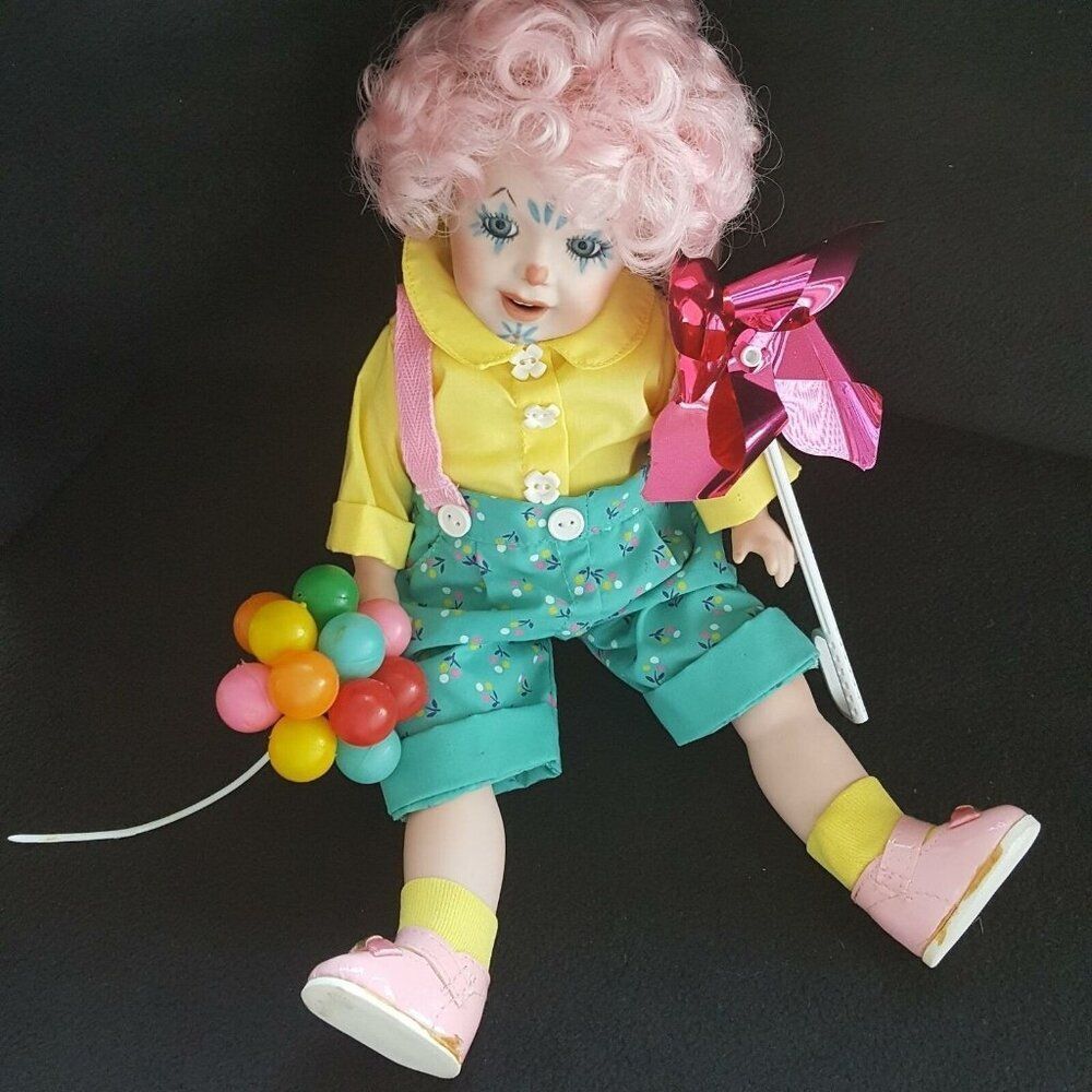 Vintage Circus Clown SFBJ Melissa LR Model 236 Porcelain Doll Pink Shoes Hair